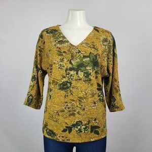 Angela Yellow Flower Knit Top Size M